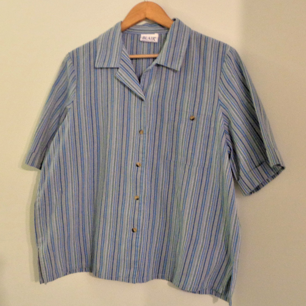 Blue stripe blouse button up Blair